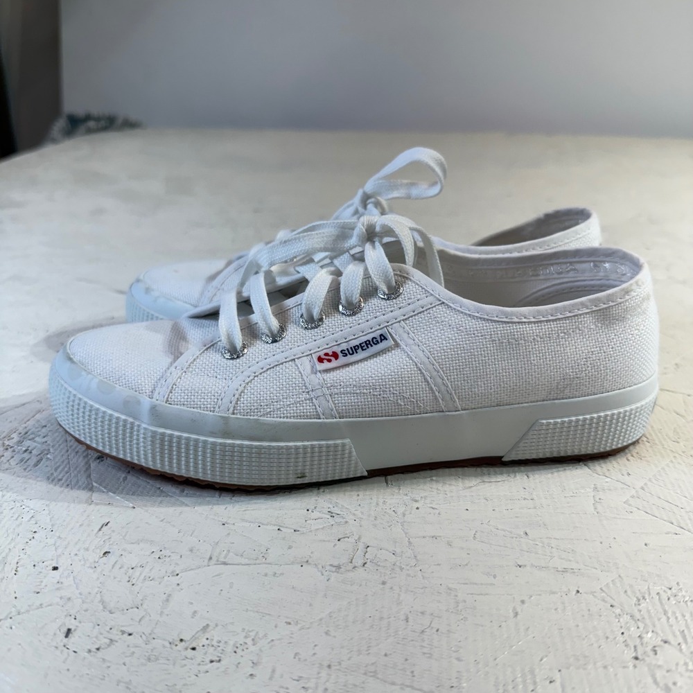 Superga 2750 Cotu Classic Sneakers US 7.5 White Canvas Lace Up - Picture 2 of 8